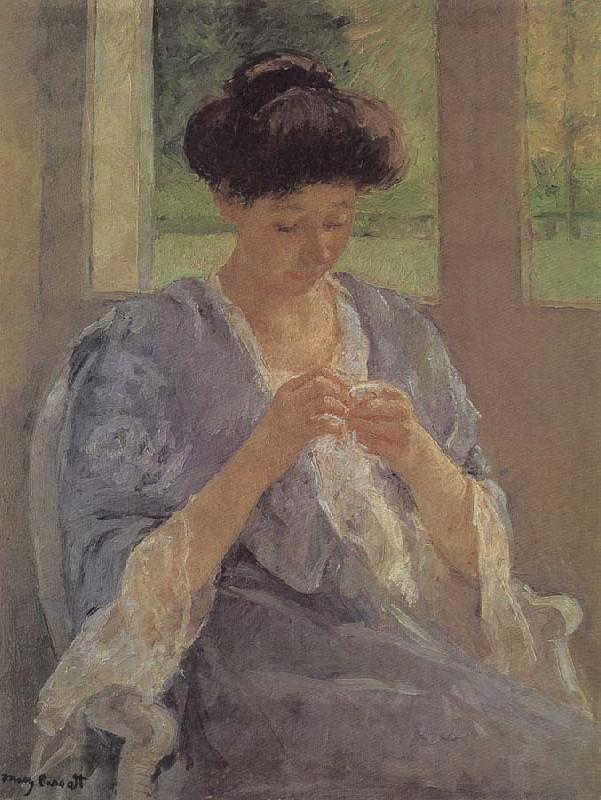 Mary Cassatt lady is sewing in front of the window oil painting picture